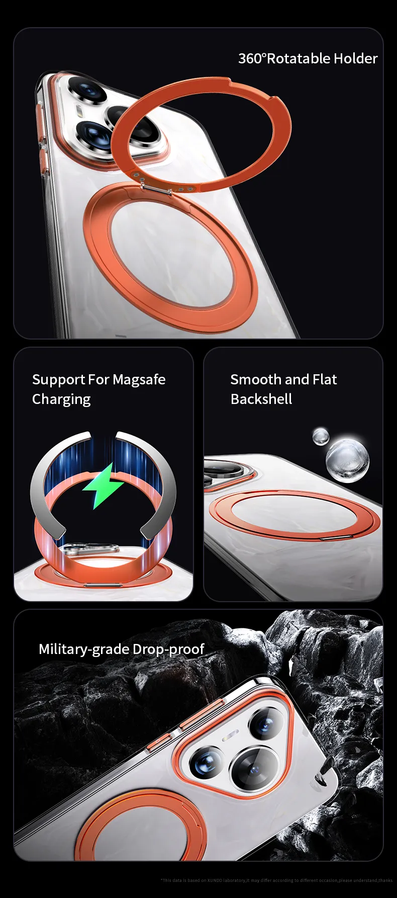 Xundd pour Huawei P70 Pro Plus Pura 70 Ultra 360 ° Rotation support magnétique étui protection de la caméra couverture de téléphone transparente_voghion.com