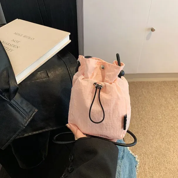 Borsa a tracolla elegante e alla moda in nylon con coulisse da donna, grande capacità, tinta unita, per feste e vacanze_voghion.com