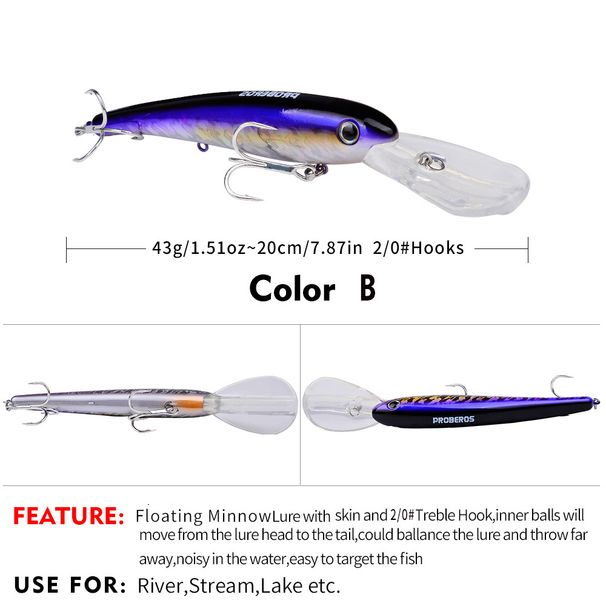 Long Tongue Big Minnow Floating Lure 20CM 43G Plastic Hard Boat Sea Lifelike Bait Fishing Gear_voghion.com
