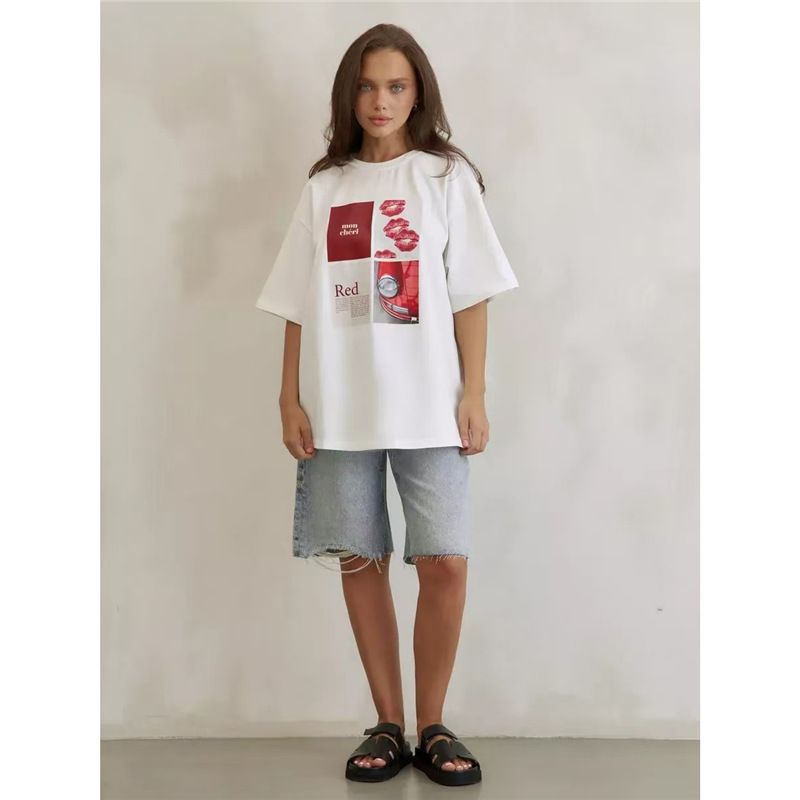 Vielseitiges Damen-Shirt aus reiner Baumwolle im neuen halbärmeligen Lazy-Shirt mit Aufdruck für den Sommer, lockeres, mittellanges Top T_voghion.com