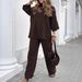 2025 Women's Solid Color Round Neck Linen Cotton Top Casual Tie Loose Pants 2-Piece Set_voghion.com