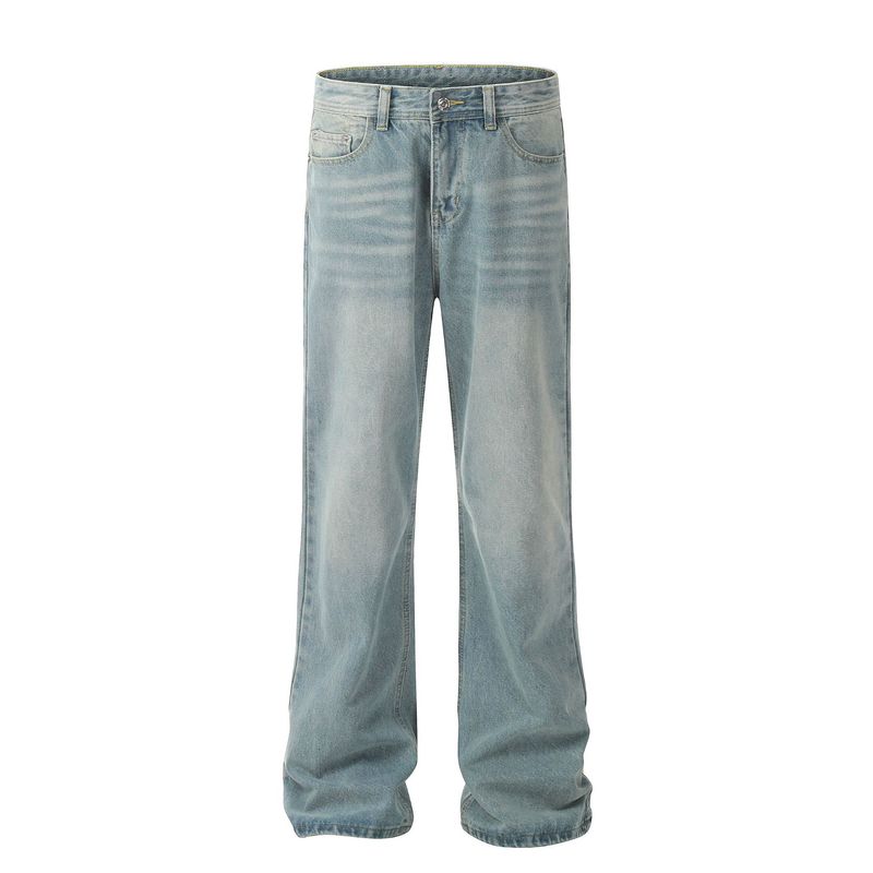 Men's Clothing Street Straight Washed Light Blue Trendy Retro Loose Versatile Denim Casual Pants_voghion.com