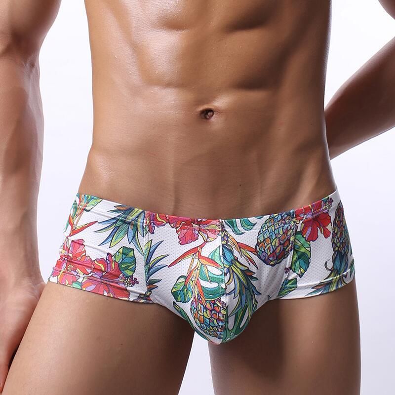 2025d GAY Mid-Low Waist Men's Underwear With Printed U-Convex Mesh, Breathable, Moisture-Wicking, Small Boxer E085_voghion.com