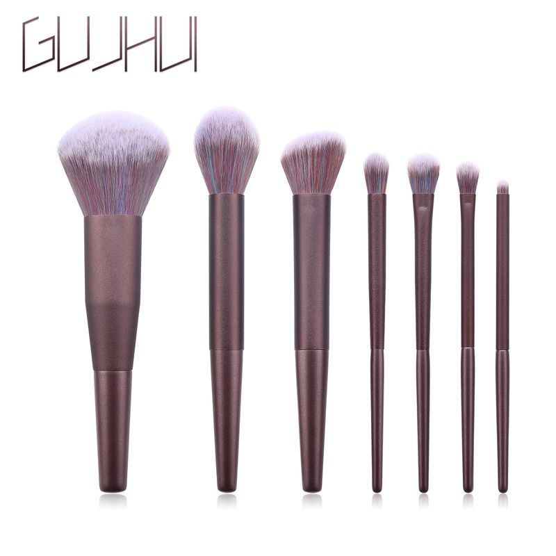 7-teiliges Make-up-Pinsel-Set, Holzgriff, Pinselspitze, lila Hemdschutz, Make-up-Tools GUJHUI_voghion.com