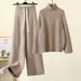 Damen-Set aus Strickpullover und Freizeithose – Gemütliches Herbst-/Winter-Zweiteiler-Outfit (Khaki/Weiß/Pink, M-4XL, Polyester)_voghion.com