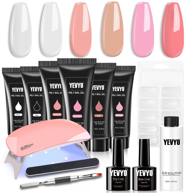 Poly Gel Nail Kit, Poly Nail Gel Kit With UV Lamp For Beginners With Everything, Gel Extension Nail Kit With Slip Solution_voghion.com