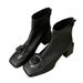 Autumn Winter New Fashion Versatile French Style Color Block Short Heel Women's Flower High Heel Slim Short Boots Wear Comfortable Lightweight_voghion.com