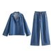 Women's Clothing Street Fashion Straight Pants Suit Tops Denim Casual Wear_voghion.com
