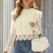 2025 New Solid Color Base Sexy Hollow Long Sleeve Lace Blouse Women's Jacket Top_voghion.com