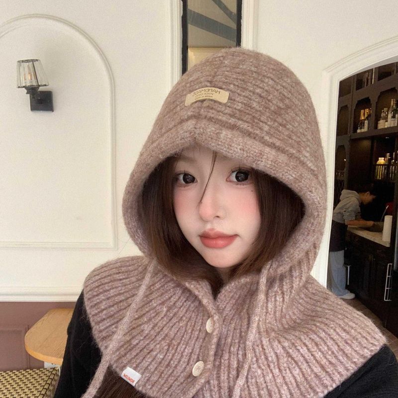 Alpaca Wool Balaclava For Women Winter Thickened Warm With Neck Warmer And Ear Protection Knitted Pullover Hat_voghion.com