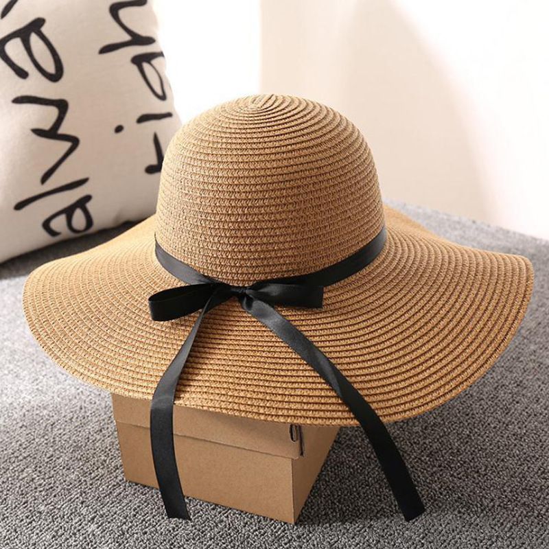 Chapeau de vacances bord de mer chapeau de paille à large bord, chapeau de plage d'été petit chapeau de soleil pliable frais chapeau de soleil_voghion.com