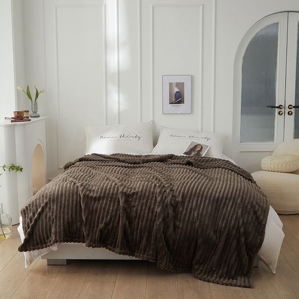 Coperta in pile color latte – Coperta invernale ultra morbida con trama a coste larghe, ipoallergenica e leggera (diverse misure e colori)_voghion.com