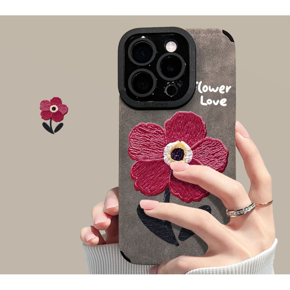 Custodia a catena con fiori rossi e pittura a olio per iPhone 16 Pro, 15/14 in silicone antiurto, 13 in pelle scamosciata, 12 al tatto_voghion.com