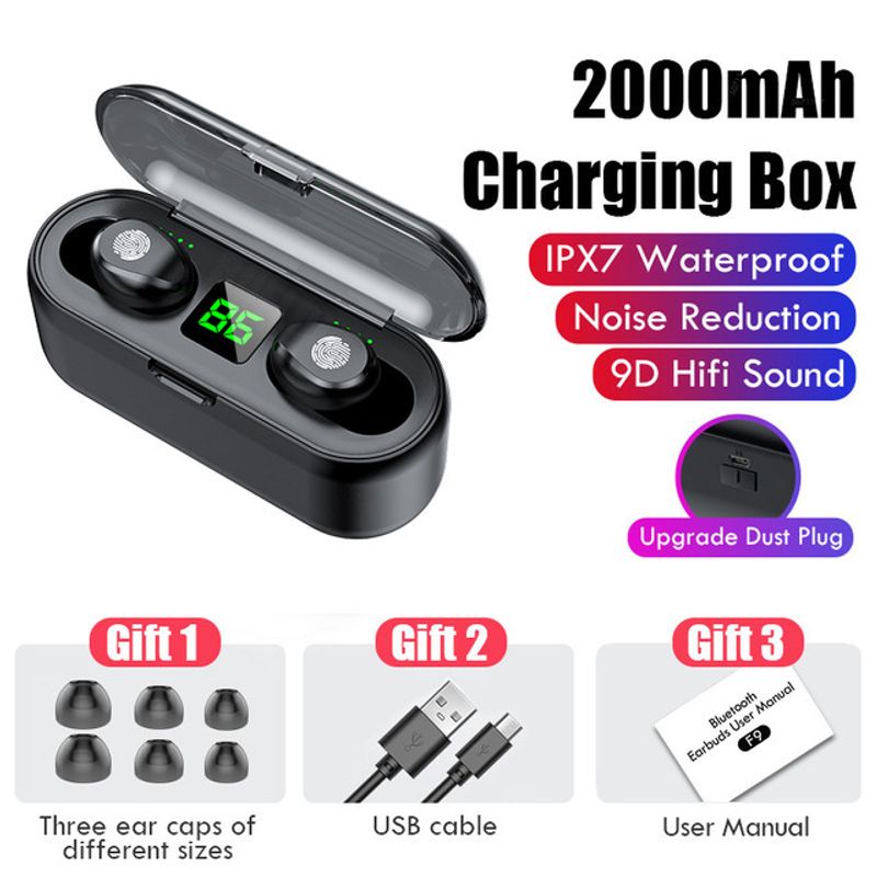 F9TWS Mini 5.0 Touch True Wireless Bluetooth Headphones Display Digital Two In Ear Waterproof Sport_voghion.com