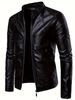 Men'S Casual Jacket With Stand-Up Collar Zipper Closure - Softshell Synthetic, Regular Fit, Solid Black, Spring & Autumn_voghion.com