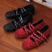 Sheepskin Version Red Bowknot Small Shoes For Women Autumn Genuine Leather Retro Shallow Mouth Rivet Ballet Flat Shoes_voghion.com
