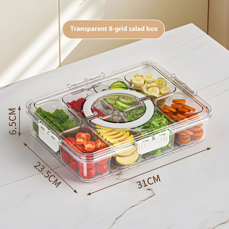 Kitchen Refrigerator Fresh-Keeping Sealed Salad Storage Box Food-Grade Transparent Eight-Compartment Fruit Plate Spice_voghion.com