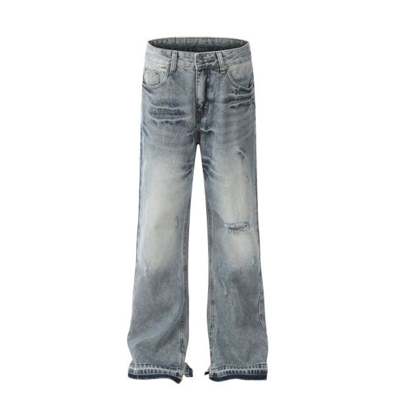 Herrenbekleidung High Street Washed Loose Wide Leg Großes Loch Silhouette Ausgestellte Stacked Jeans Jeans_voghion.com