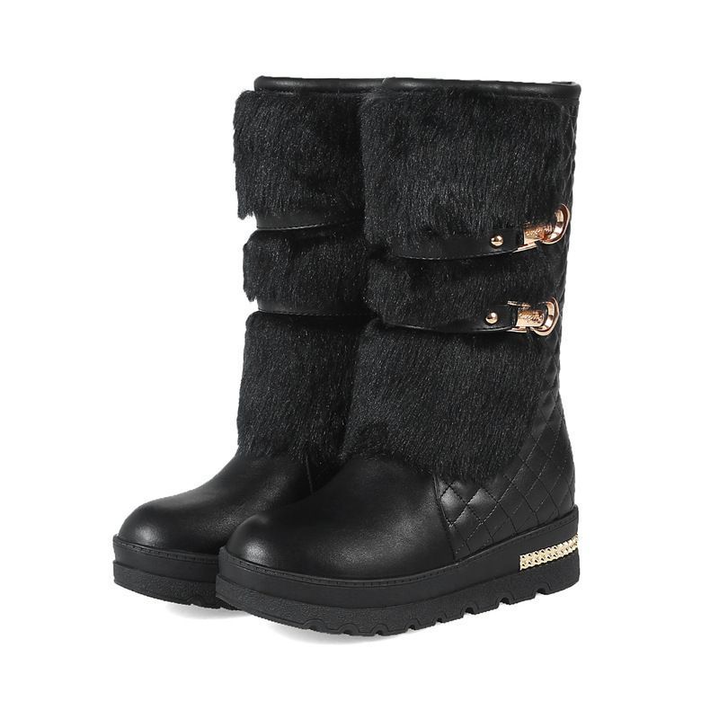 Scarpe invernali da donna con suola spessa e altezza interna, in cotone, stivali a metà polpaccio_voghion.com