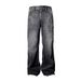 Herrenbekleidung Retro Dunkelblau Lightning Cracked Jeans Lockere Hose mit weitem Bein Verwaschene gerade Schlaghose_voghion.com