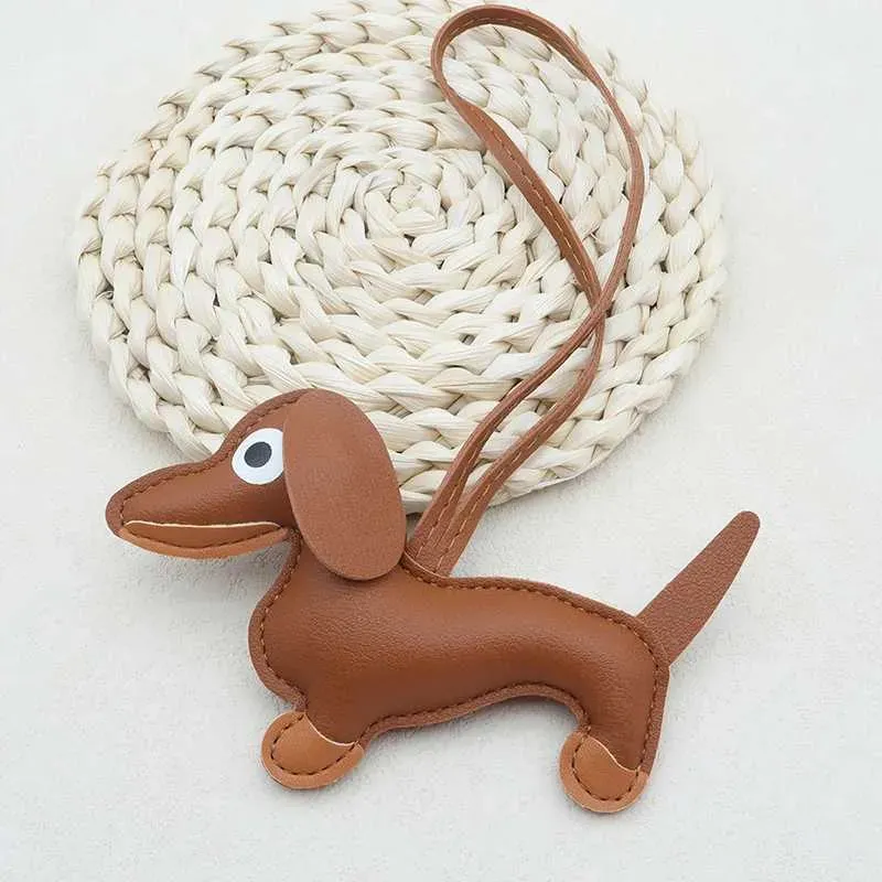 Multi color classic leather small dog keychain cute sausage bag charm mobile phone pendant tripod keyring accessories_voghion.com