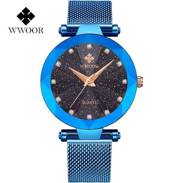 WWOOR Women's Star Mesh Belt 8869 Quartz Watch Diamond Mirror Mesh Red Tiktok Same Style_voghion.com
