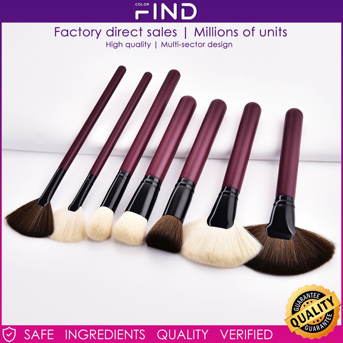 Set pennelli trucco professionale FINDCOLOR 7 viola medio, design multi-ventola, alta qualità_voghion.com