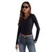 Women's Slim Fit V-Neck Long Sleeve T-Shirt - Stretchy Milk Silk Blouse For Layering_voghion.com