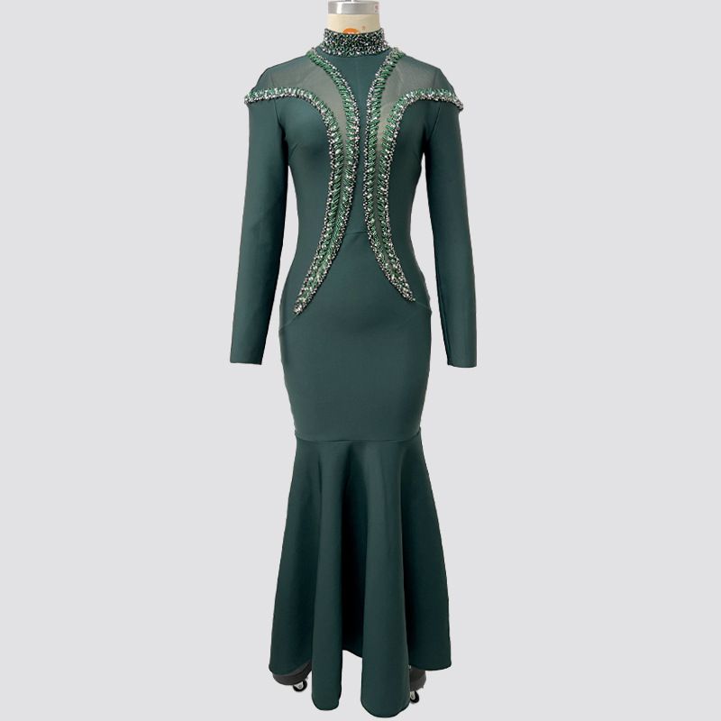 Elegantes Meerjungfrauen-Bandagekleid für Damen mit hohem Schlitz – dehnbare Polyester-Spandex-Mischung – formelles Abendkleid (Schwarz, Smaragdgrün)​_voghion.com