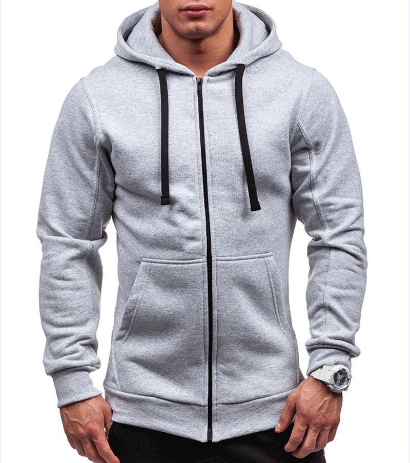 Neue lässige Reißverschluss-Kapuzenjacke für Herren, einfarbige Strickjacke, Sport-Sweatshirt_voghion.com