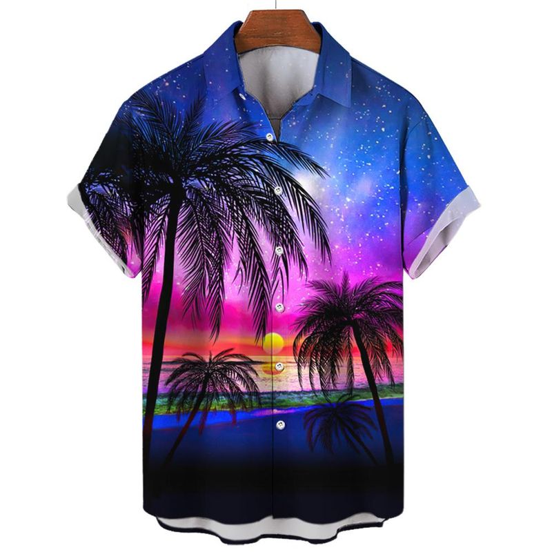 Herren Hawaiihemden 3D-Druck Kokospalmengrafiken Modeknopf Kurzarm Revers Streetwear Hawaiihemden für Männer Sommer_voghion.com
