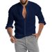 Cardigan da uomo in lino con scollo a V, stile caldo, autunno e inverno, nuovo, colletto alto, camicia da uomo a maniche lunghe_voghion.com