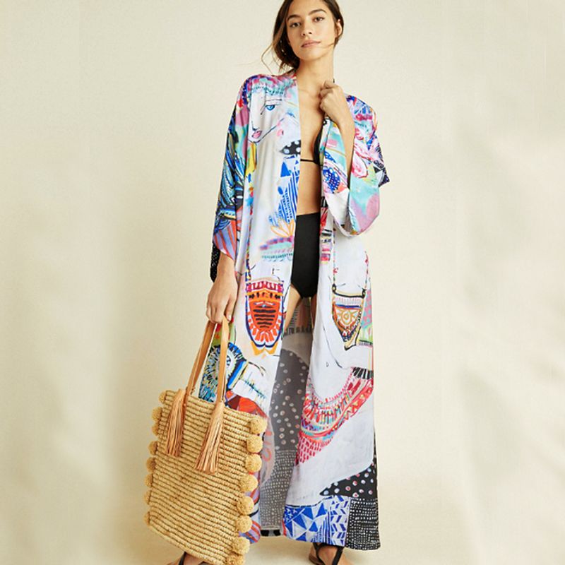 Robe de plage longue, cache-maillot, cardigan, coupe ajustée, vêtements de protection solaire, maillot de bain, chemisier, jupe portefeuille_voghion.com