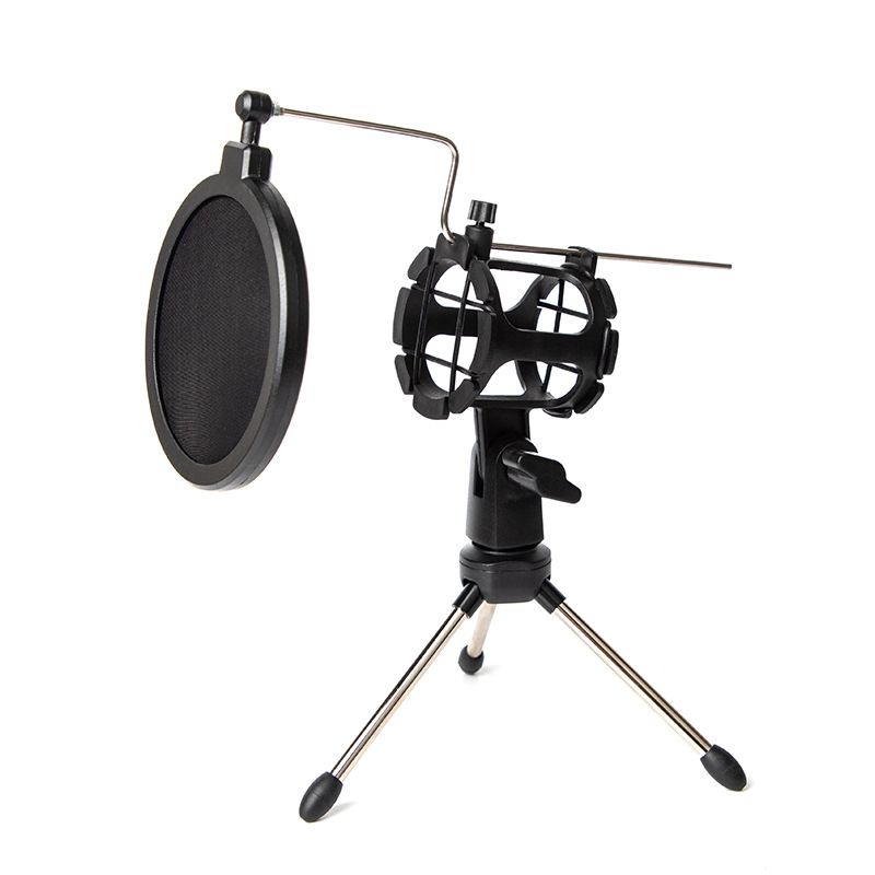 Adjustable Microphone Stand Desktop Tripod for Computer Video Recording with Mic Windscreen Filter Cover_voghion.com
