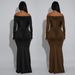 Robe sirène moulante à épaules dénudées – Robe de soirée élégante à manches longues et coupe ajustée (S-XXL, Noir et Café, Robe sexy pour le bureau ou une soirée)_voghion.com