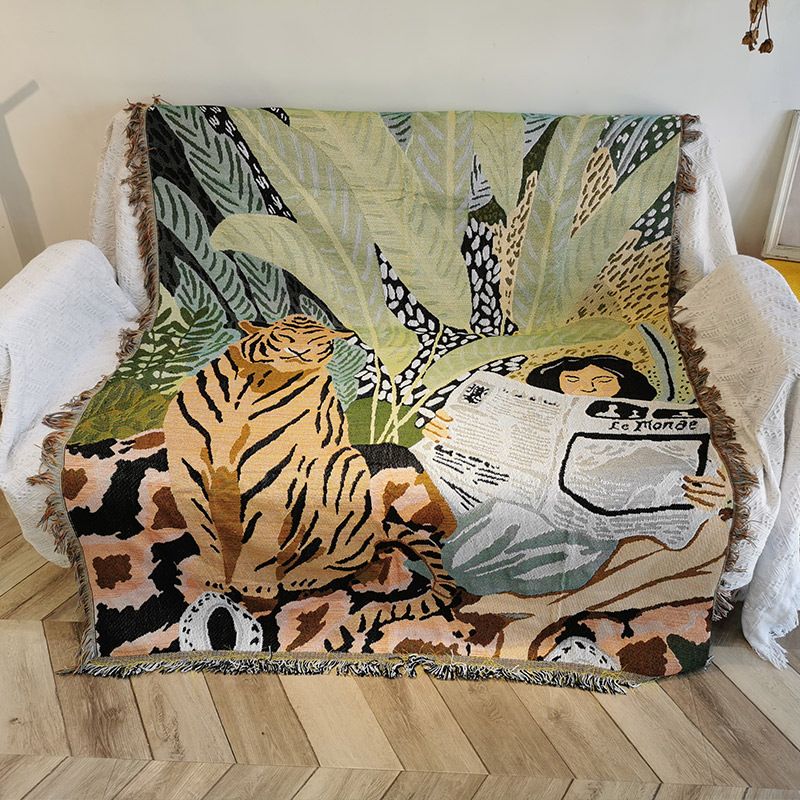 Manta para sofá em estilo étnico moderno - Jacquard trançado, cobertura total, macia e estilosa_voghion.com