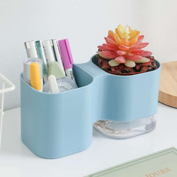 2 Macetas Multifuncionales de Barril para Escritorio, Organizador de Cosméticos, Macetas Autorrigables, Macetas para Flores con Cuerda de Algodón Absorbente_voghion.com