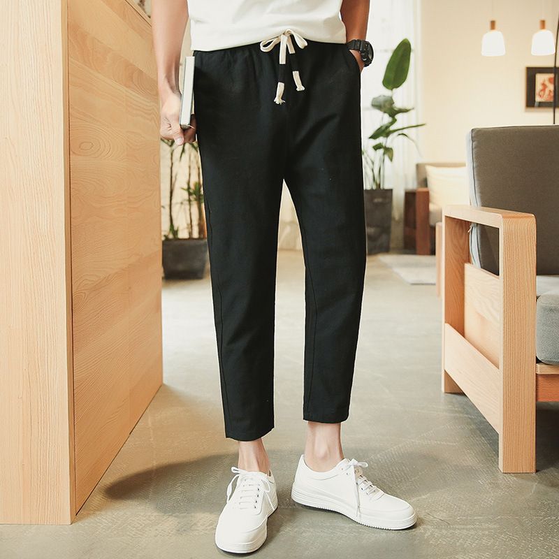 Men's Clothing 2024 Summer Nine point Pants Summer Fashion Brand Sports Pants Loose Thin Linen Straight leg Pants Men's Casual Pants_voghion.com