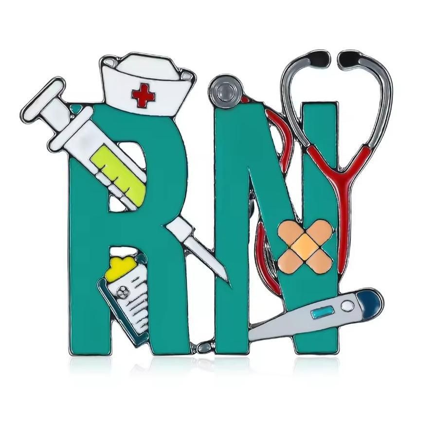 Broche de insignia de enfermera registrada, jeringa, termómetro, estetoscopio, accesorios de decoración para graduación del Día de la Enfermería_voghion.com