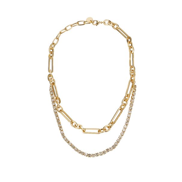 Trendy diamond studded geometric gold double layer color preserving snake bone chain Copper plated real gold K necklace for women_voghion.com