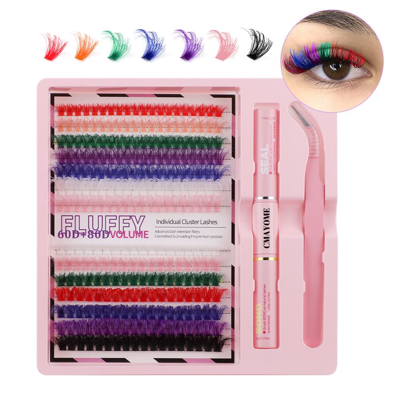 Ciglia finte, set di ciglia finte colorate segmentate a singolo gruppo, 60+80D, capelli colorati misti, ciglia finte esagerate 3D per le feste_voghion.com