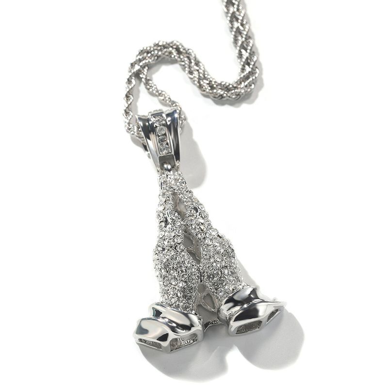 Men's Jewelry Niche Hands Folded Full Diamond Pendant Sweater Chain Metal Retro Men's Necklace Alloy Accessories_voghion.com