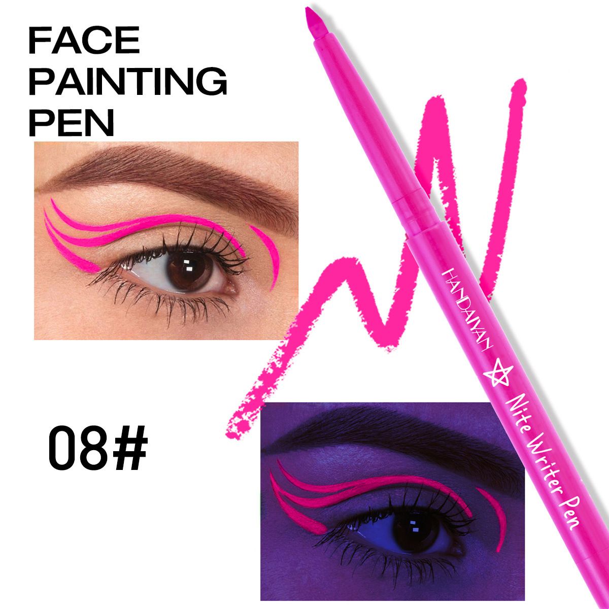 Crayon à colle pour eye-liner fluorescent, stylo à peinture pour le visage, imperméable aux UV, pour Halloween_voghion.com