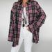 2025 Loose Pink Plaid Shirt Fashion Casual Oversized Sun Protection Cardigan Women's Clothing_voghion.com