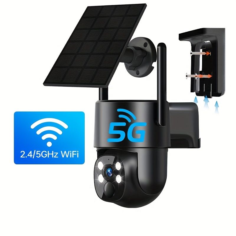 1 Solar Sécherheet Wifi Kamera Outdoor, Faarf Nuecht Visioun mat Spotlight, PIR Kierperdetektioun, Solarpanneauen, 2-Way Calls, Smartphone App, 5G Wifi_voghion.com