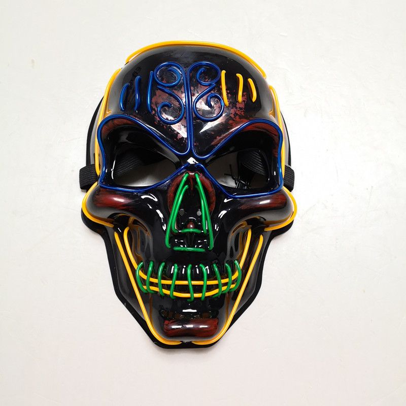 Partymasken 3-farbige LED-Totenkopfmaske Halloween Gruselige leuchtende Gesichtsmaske mit leuchtenden Augen und Zähnen Wiederaufladbares Horror-Kostümzubehör für Party-Cosplay_voghion.com