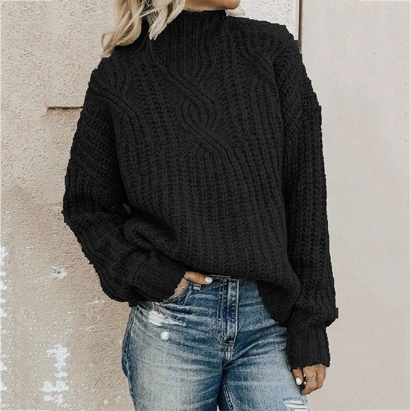 Pull femme Pull col roulé torsadé en tricot pour femme_voghion.com