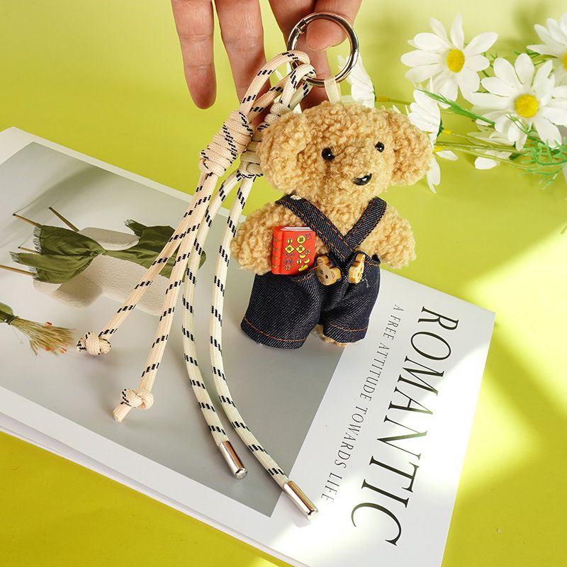 Pingente de bolsa com pingente de cachorrinho de desenho animado, bolsa com pingente de livro vermelho fofo, ursinho de pelúcia cacheado, boneca de corda trançada, chaveiro com pingente_voghion.com
