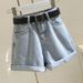 Women's denim shorts summer new 2024 fashion versatile slimming Korean wide leg rolled edge A-line hot pants Instagram_voghion.com