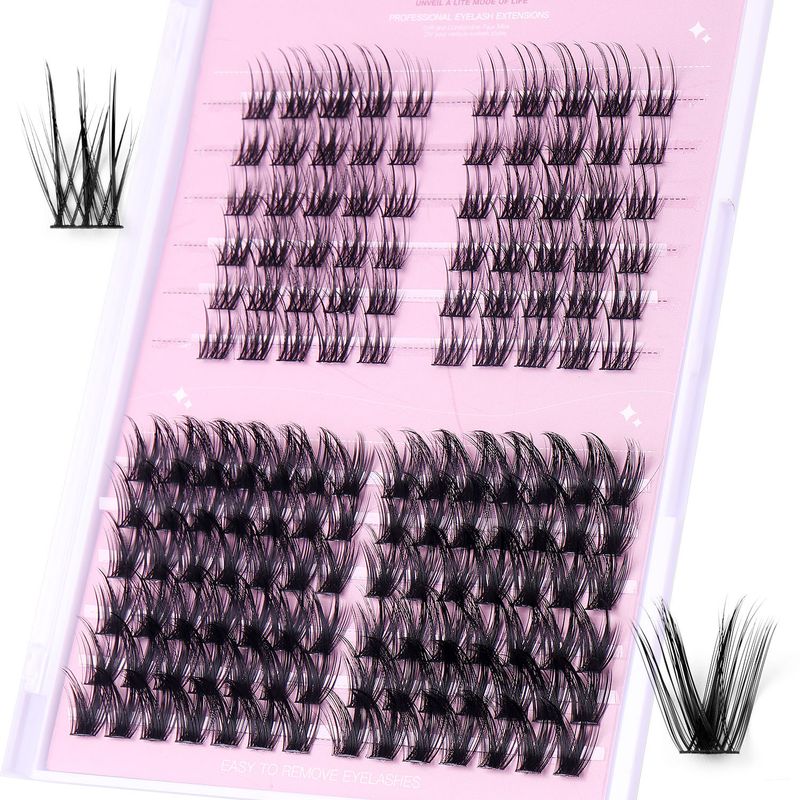 Künstliche Wimpern Einzelner Cluster DIY Künstliche Wimpern Große Kapazität Schräge Fliegende Wimpern Selbstverheirateter Wimpernkleber-Anzug_voghion.com